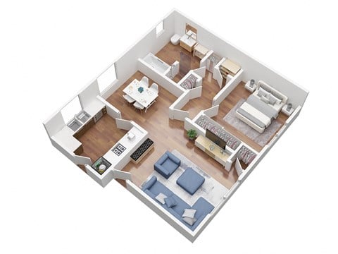 Floor plan for 1 bed, 1 bath, 660 sqft